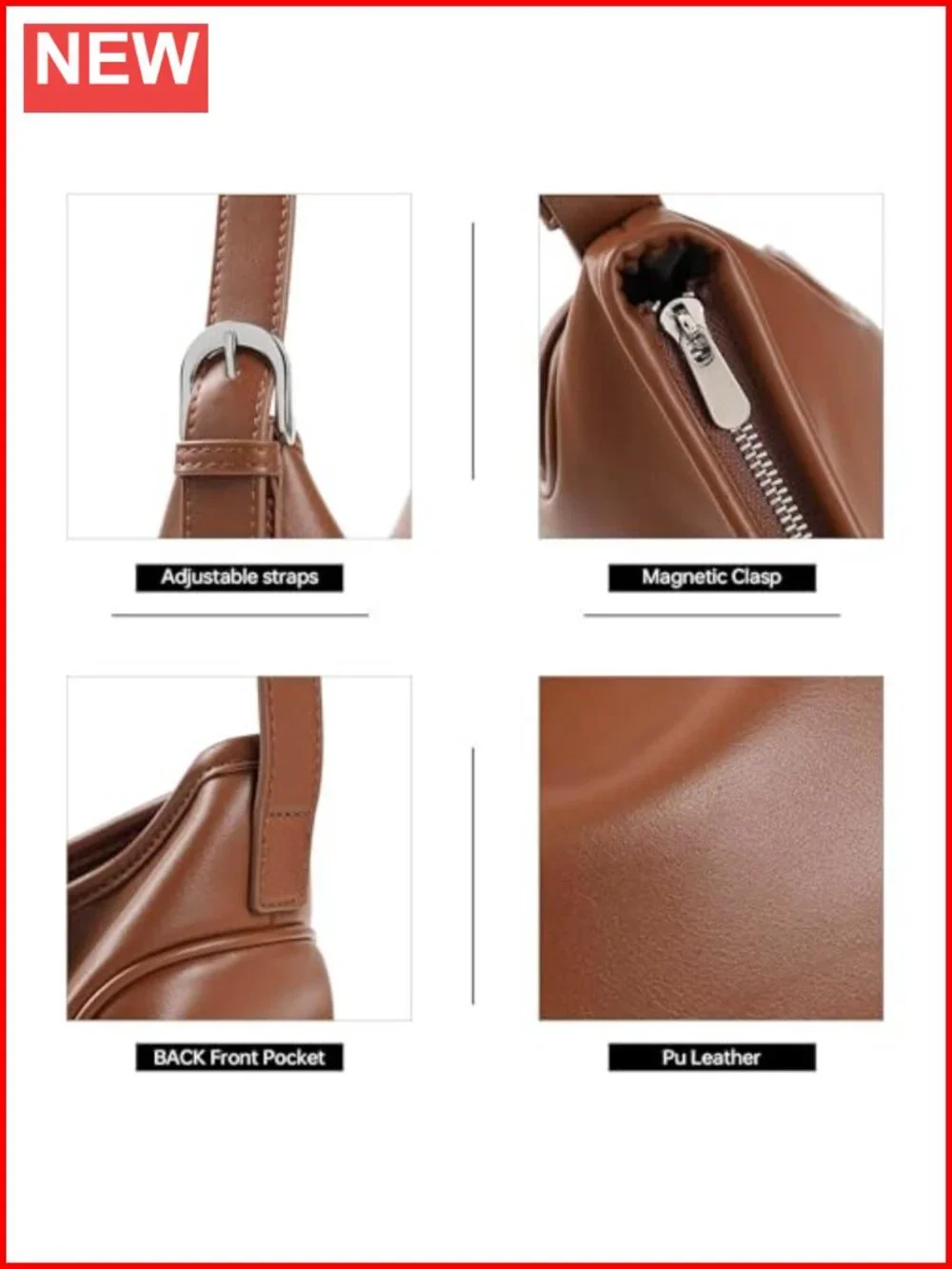 Faux Leather Hobo Tote - Minimalist Shoulder Bag for Work or Daily Use